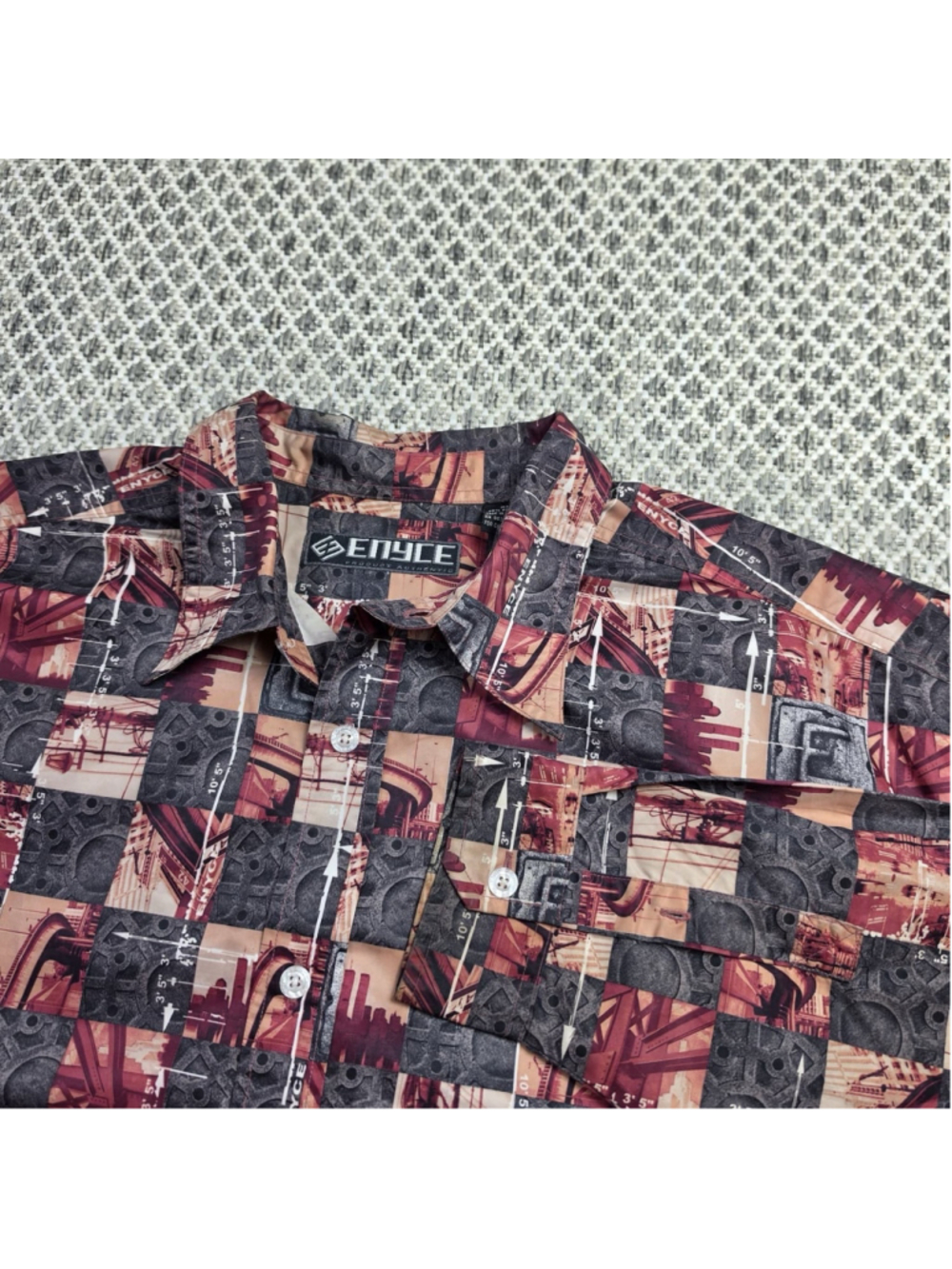 Vintage Enyce Y2K All Over Print Button Up Shirt 2XL City Graphic Streetwear